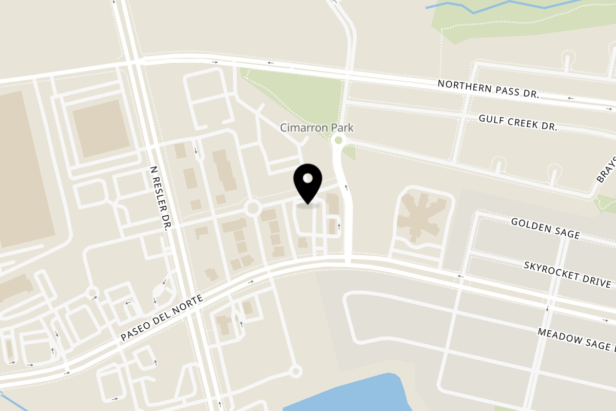 Map showing the location of Pho Tre Bien Cimarron on 7456 Cimarron Market Ave Ste B-108 in El Paso